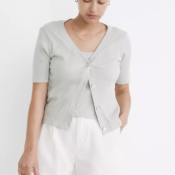 Madewell New Pointelle Cardigan Ashen Sage Size Large - Picture 2 of 8